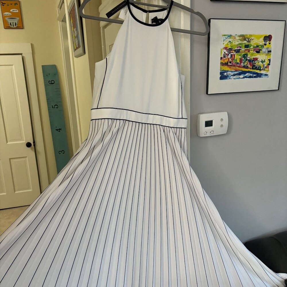 NWT Banana Republic Stunning Halter-Neck Pleated Maxi Dress, White and Navy